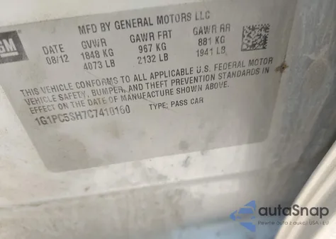 2012 Chevrolet Cruze Ls из США, поврежденный, VIN 1G1PC5SH7C7410160